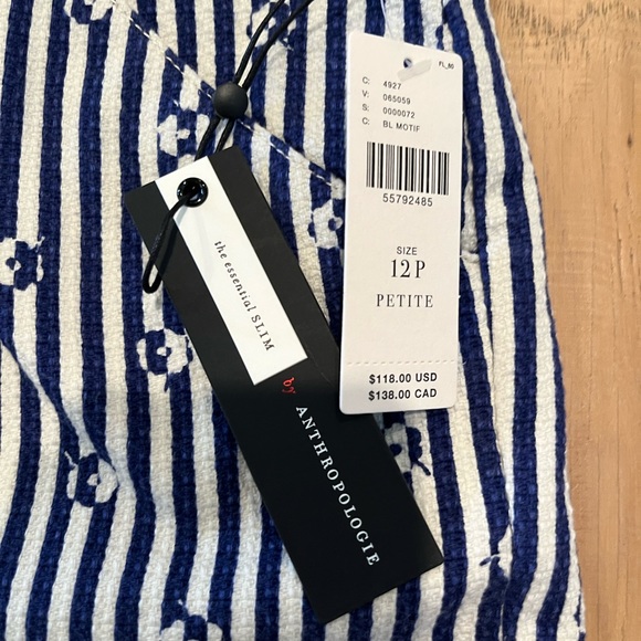 Essential Slim Trousers by Anthropologie, size 12P, blue and white stripped - Picture 7 of 9